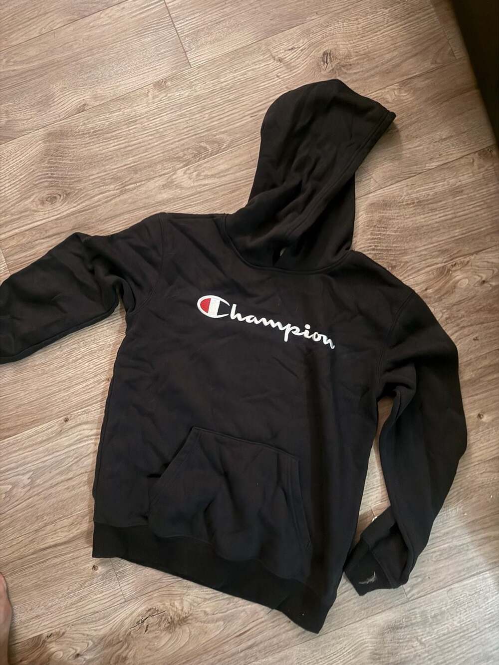 Champion Youth Black Script Logo Hoodie Size Large 14/16
